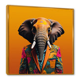 Designart "Elephant Suited Up Yellow And Pink" Elephant Yellow Wall Decor - Modern Hallway Framed Wall Art Decor