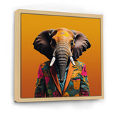 Designart "Elephant Suited Up Yellow And Pink" Elephant Yellow Wall Decor - Modern Hallway Framed Wall Art Decor