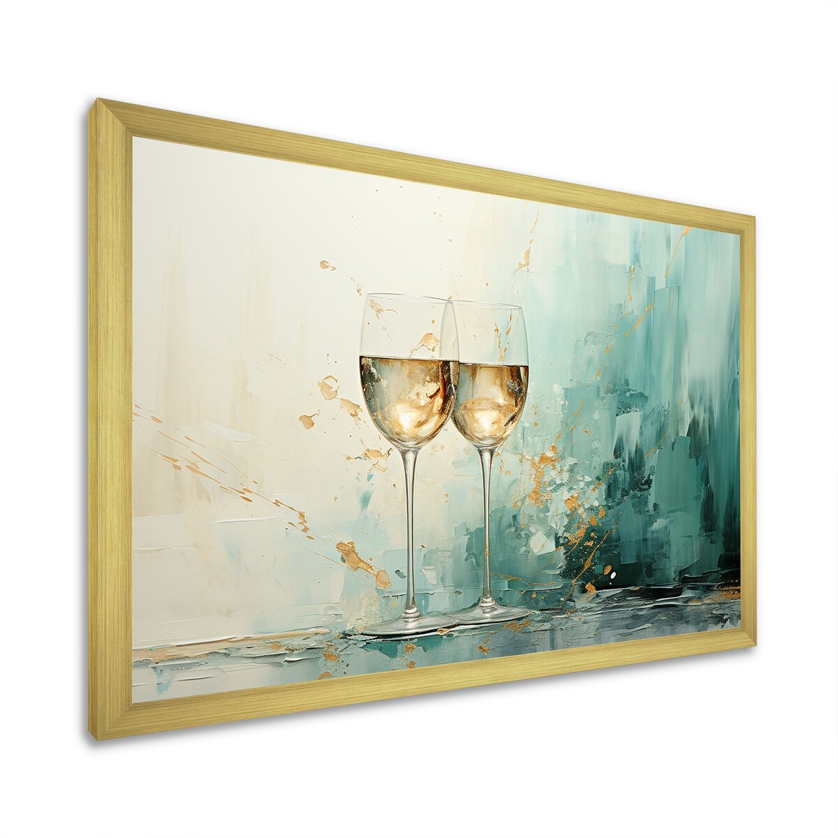 Designart "Emerald Champagne Golden Glass" Champagne Gold Wall Decor - Traditional Entryway Framed Wall Art