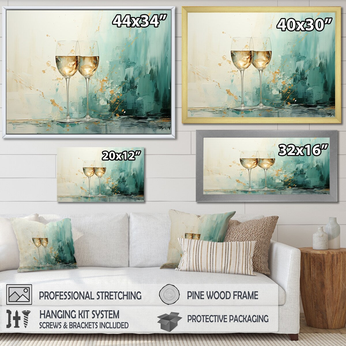 Designart "Emerald Champagne Golden Glass" Champagne Gold Wall Decor - Traditional Entryway Framed Wall Art