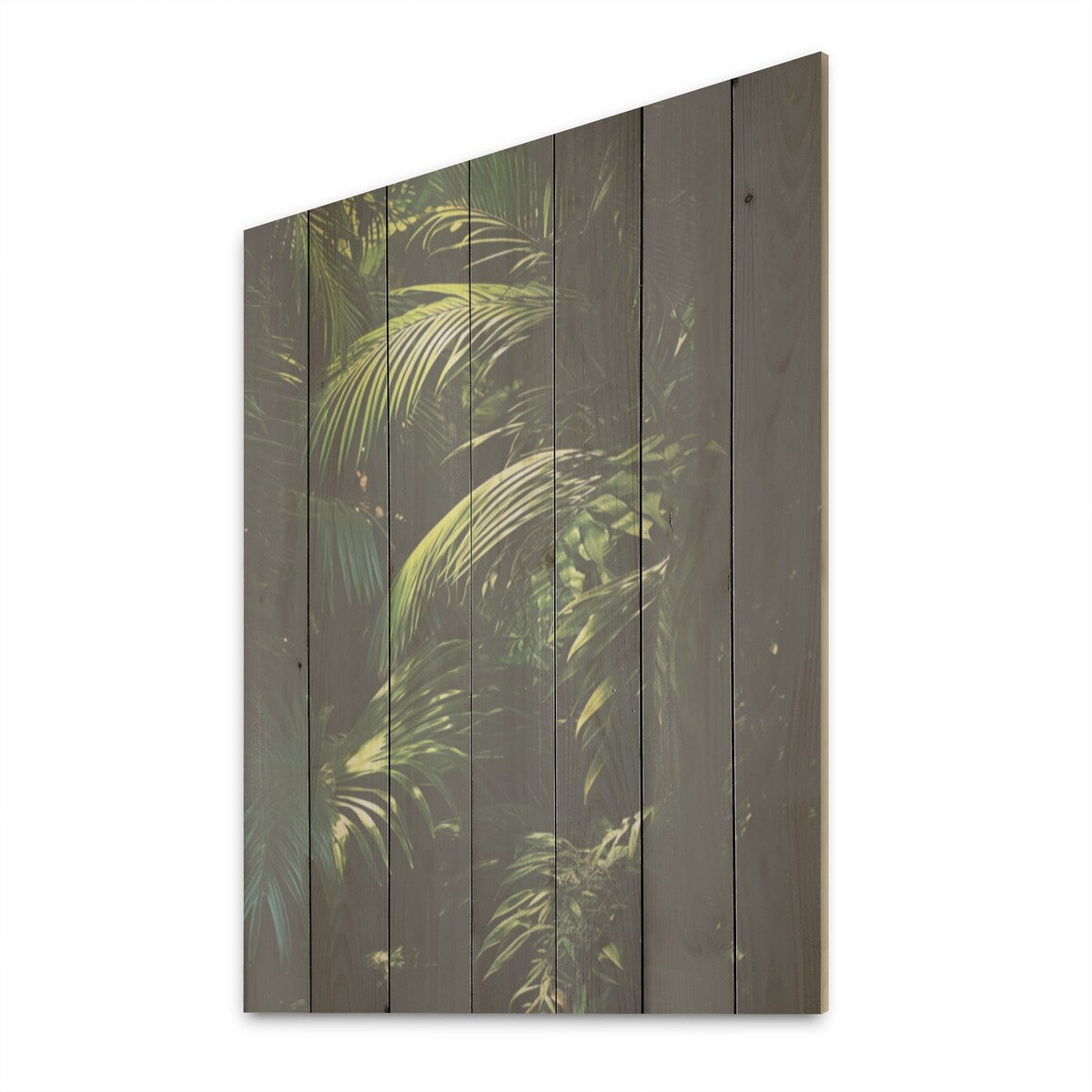 Designart "Emerald Jungle Palm Leaves Embrace I" Palms & Palm Trees Wall Art Green Wood Panel On Natural Pine Wood