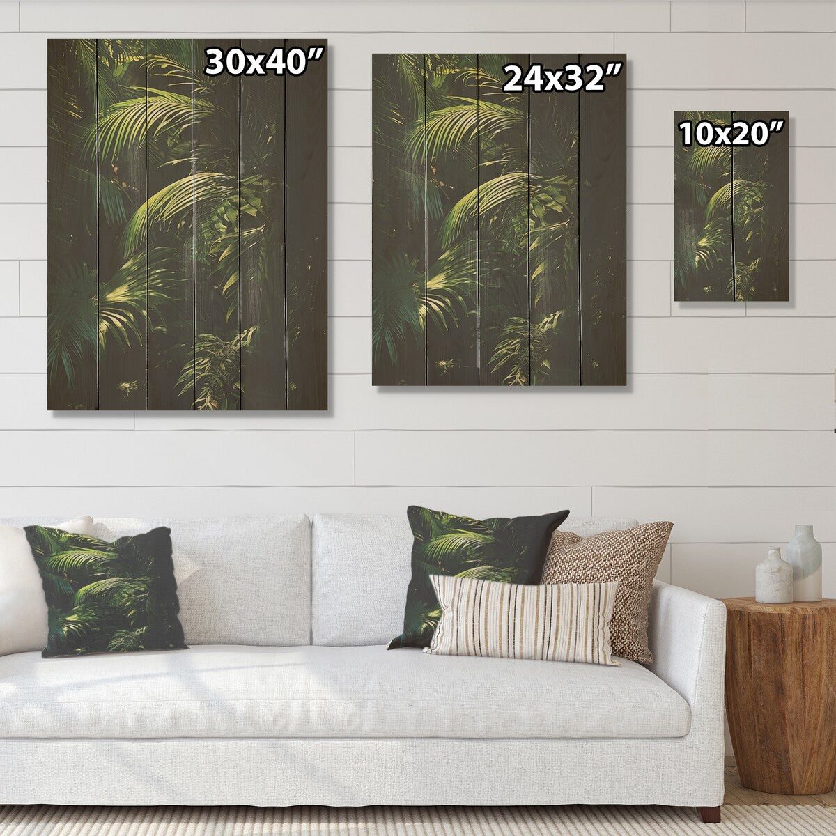 Designart "Emerald Jungle Palm Leaves Embrace I" Palms & Palm Trees Wall Art Green Wood Panel On Natural Pine Wood