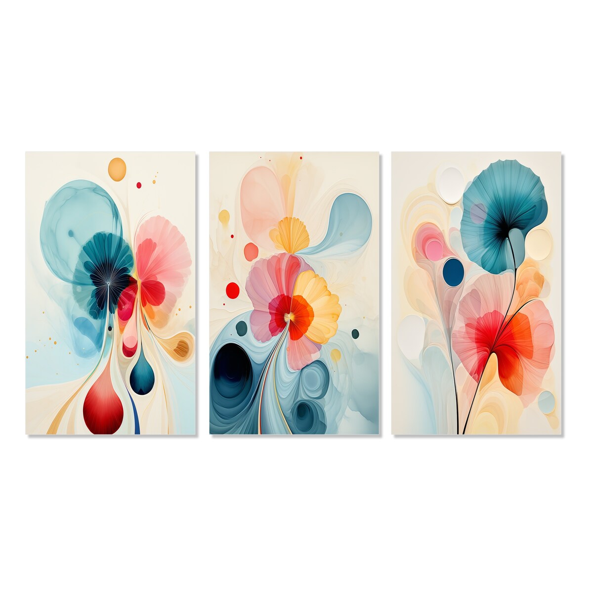 Designart "Energy Of Blossoming Life Retro Minimal Flower II" Abstract Painting Canvas Set Of 3 - For Living Room Decor