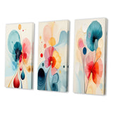 Designart "Energy Of Blossoming Life Retro Minimal Flower II" Abstract Painting Canvas Set Of 3 - For Living Room Decor