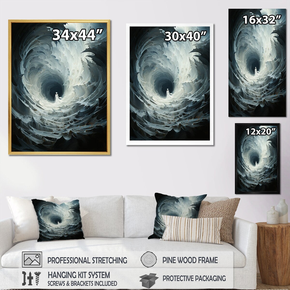 Designart "Ephemeral Echo Spiral" Abstract Spirals Framed Canvas Art Print