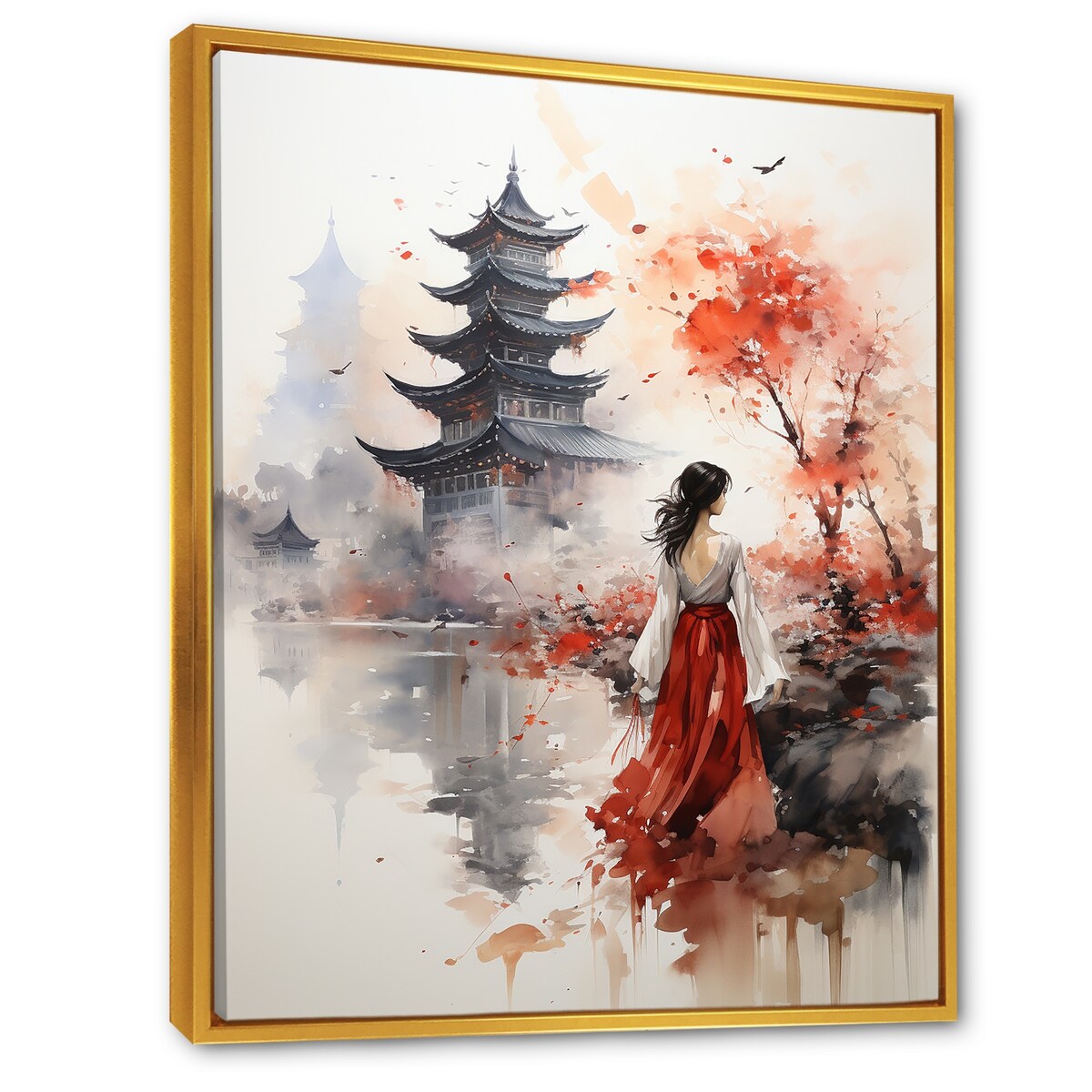 Designart "Essense Of China Woman Silhouette" China Art Red Wall Decor - Global Entryway Framed Wall Art Print
