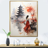 Designart "Essense Of China Woman Silhouette" China Art Red Wall Decor - Global Entryway Framed Wall Art Print
