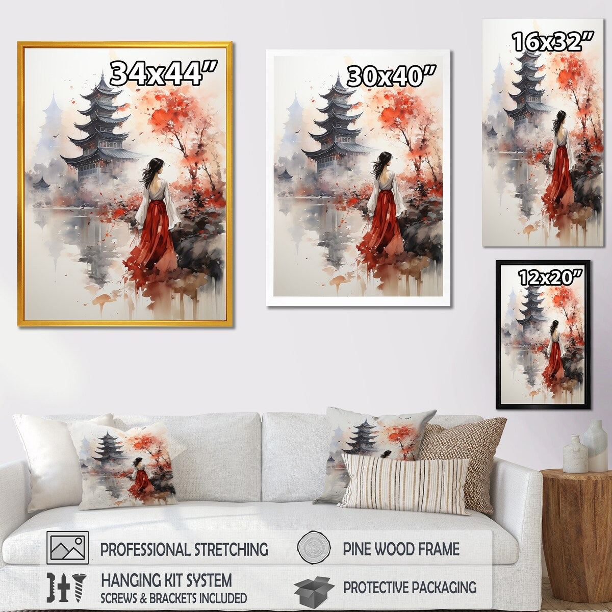 Designart "Essense Of China Woman Silhouette" China Art Red Wall Decor - Global Entryway Framed Wall Art Print