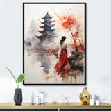 Designart "Essense Of China Woman Silhouette" China Art Red Wall Decor - Global Entryway Framed Wall Art Print