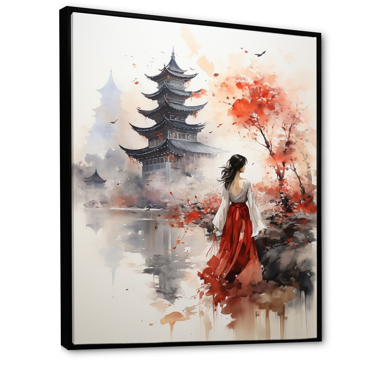 Designart "Essense Of China Woman Silhouette" China Art Red Wall Decor - Global Entryway Framed Wall Art Print