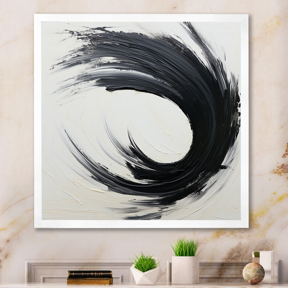 Designart "Essential Being Black And White Abstract I" Abstract Painting Framed Wall Decor
