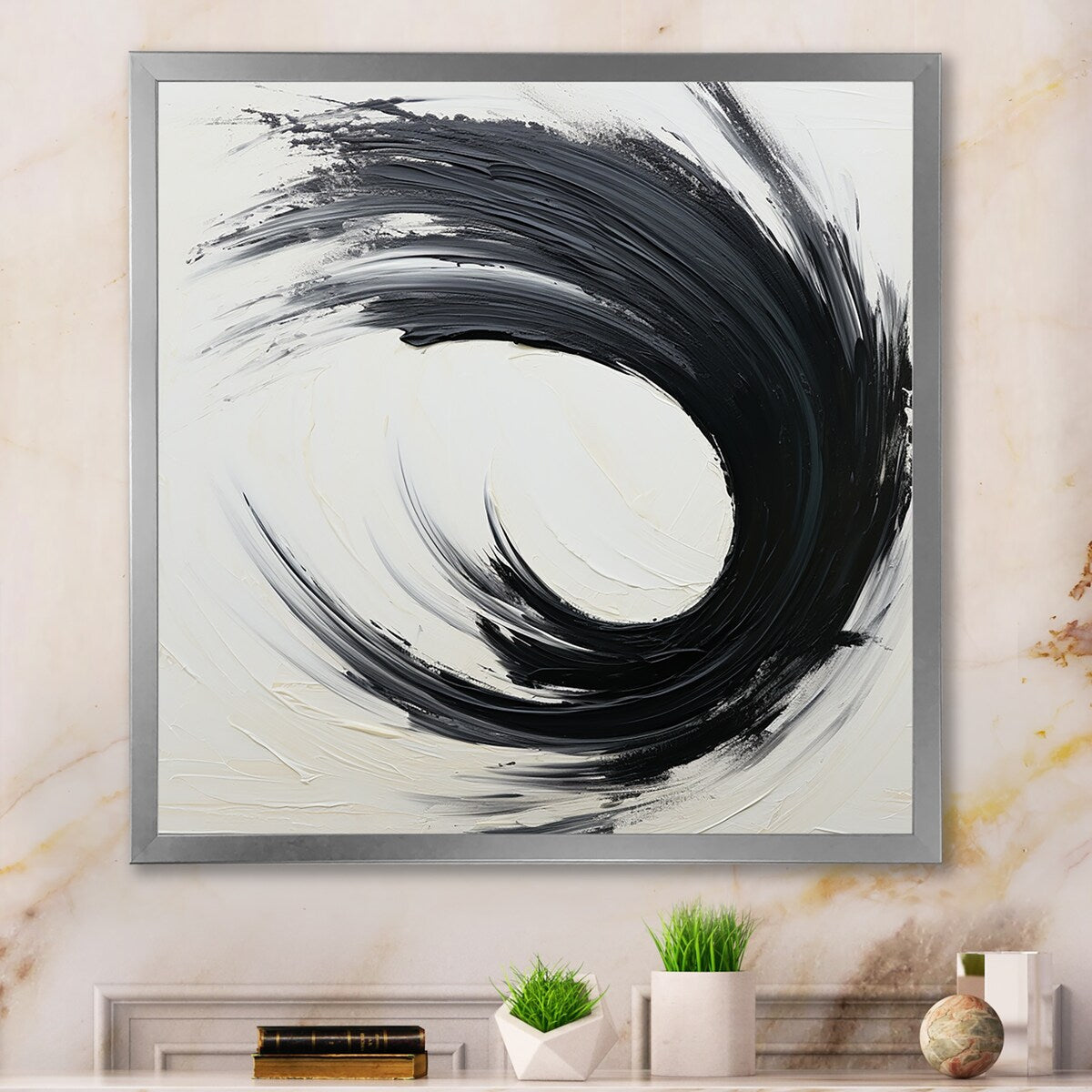 Designart "Essential Being Black And White Abstract I" Abstract Painting Framed Wall Decor