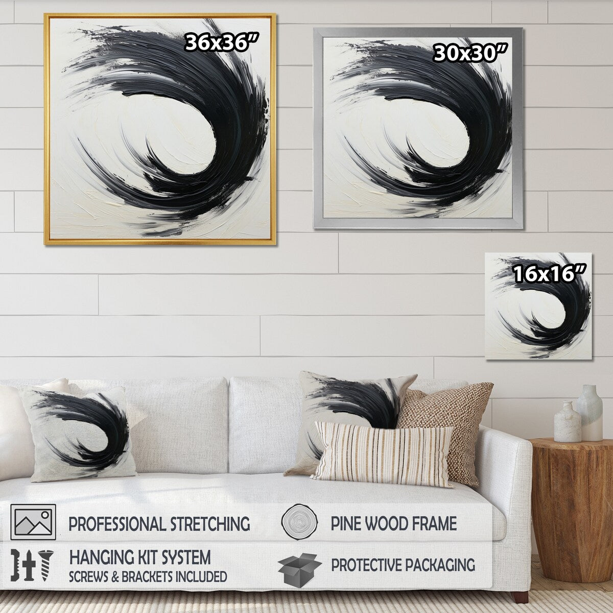 Designart "Essential Being Black And White Abstract I" Abstract Painting Framed Wall Decor