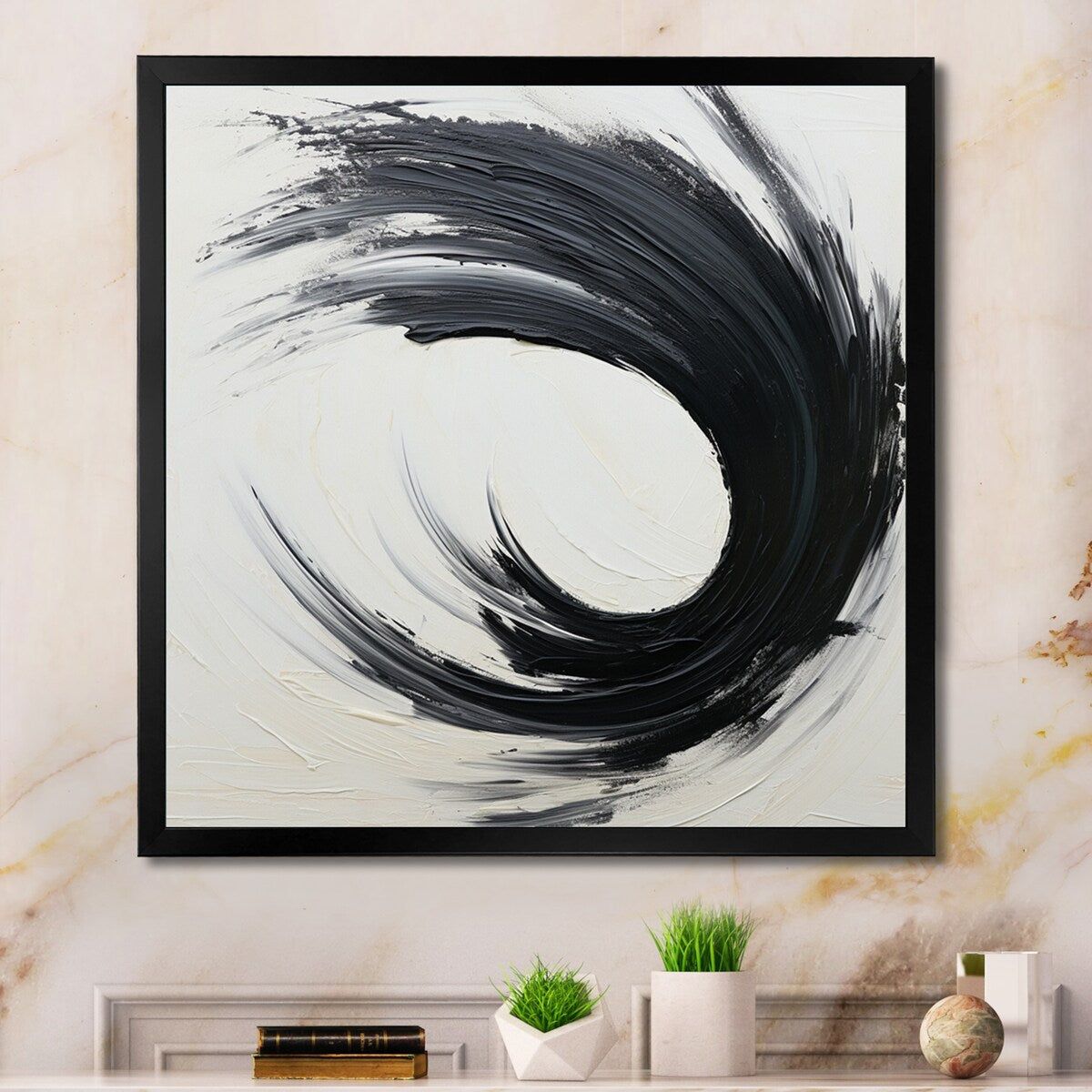 Designart "Essential Being Black And White Abstract I" Abstract Painting Framed Wall Decor