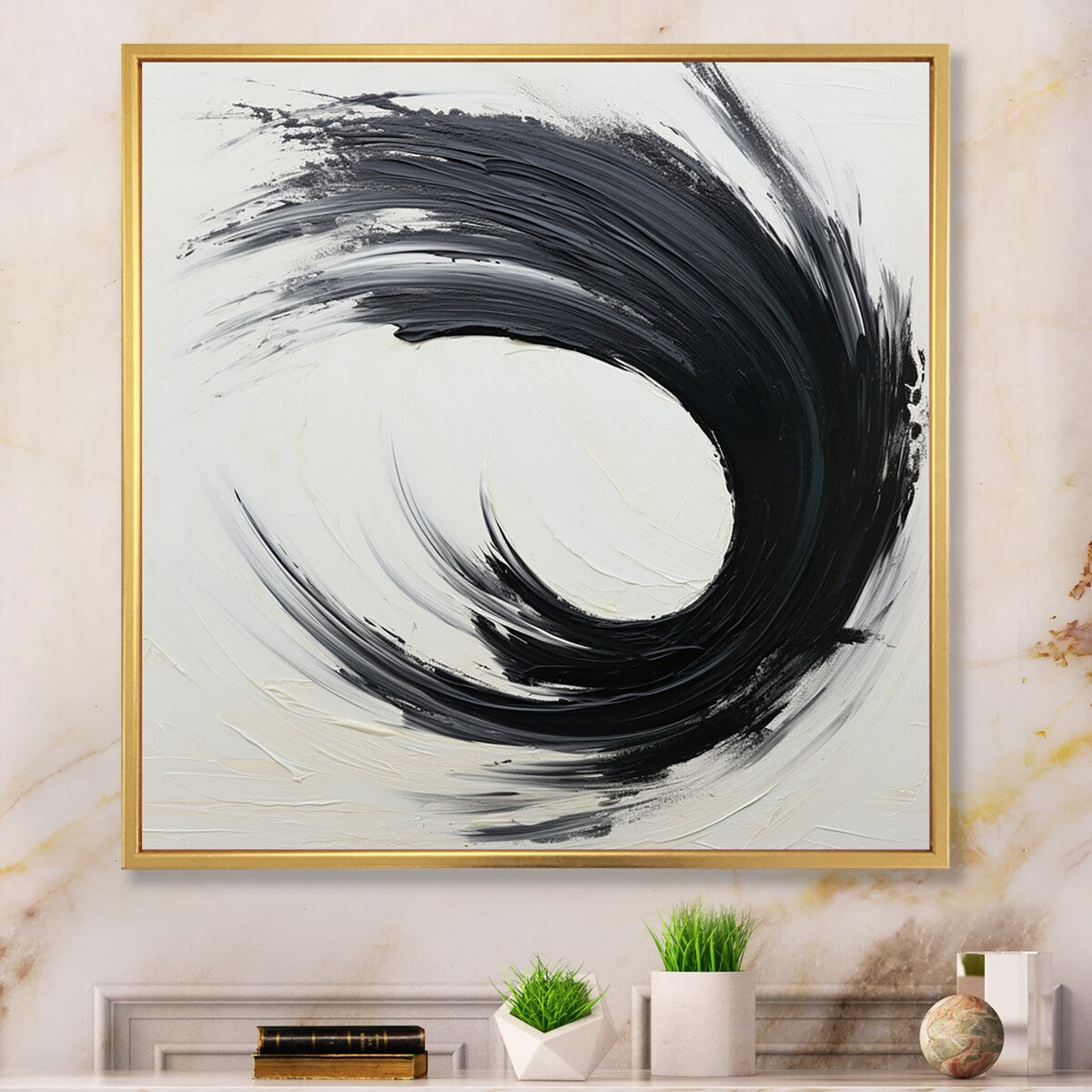 Designart "Essential Being Black And White Abstract I" Abstract Painting Framed Wall Decor