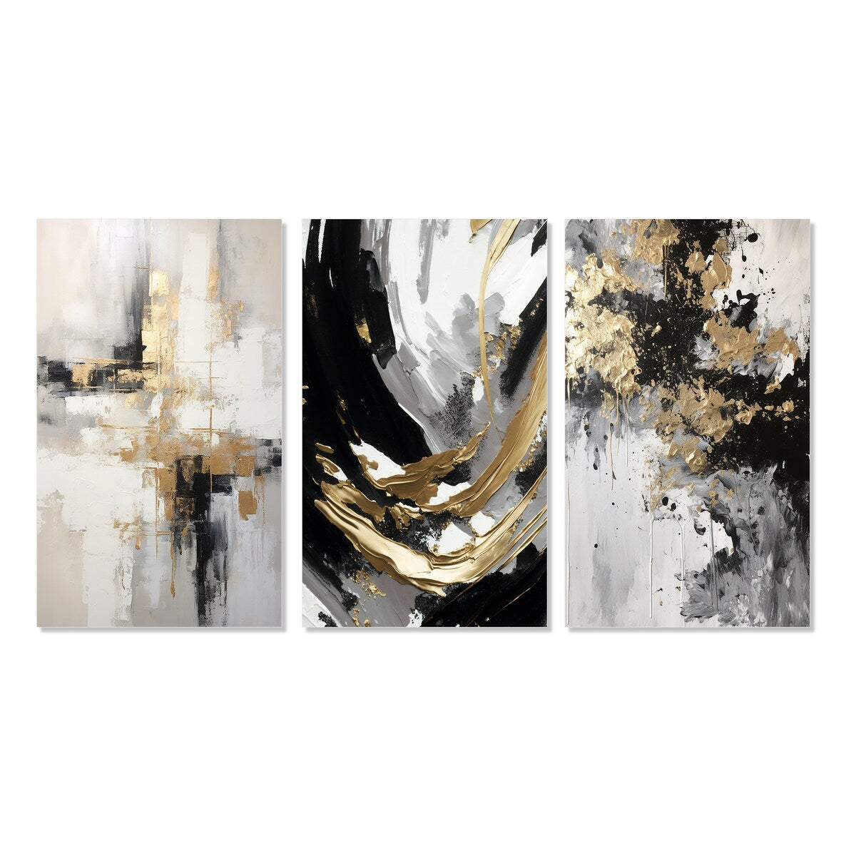 Designart "Essential Bliss Minimalism Abstract Gold Painting" Abstract Painting Canvas Set Of 3 - For Living Room Decor