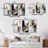 Designart "Essential Bliss Minimalism Abstract Gold Painting" Abstract Painting Canvas Set Of 3 - For Living Room Decor