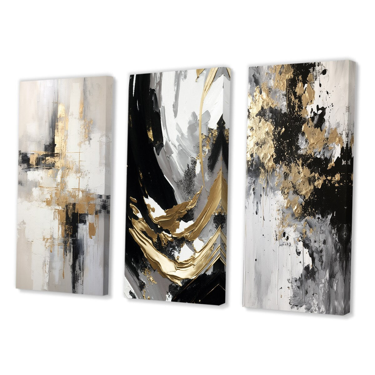 Designart "Essential Bliss Minimalism Abstract Gold Painting" Abstract Painting Canvas Set Of 3 - For Living Room Decor