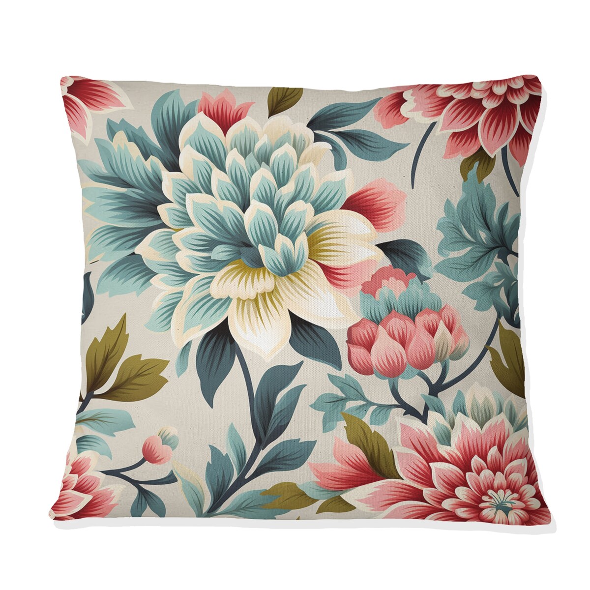 Designart "Ethno Damask Pink And Blue Ferns II" Damask Printed Throw Pillow