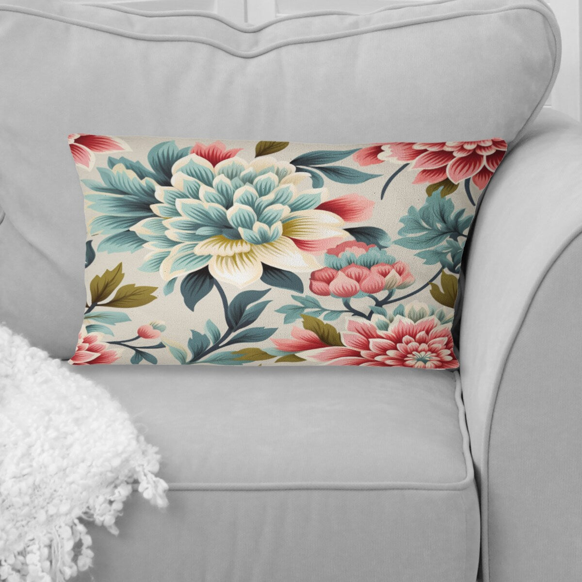 Designart "Ethno Damask Pink And Blue Ferns II" Damask Printed Throw Pillow
