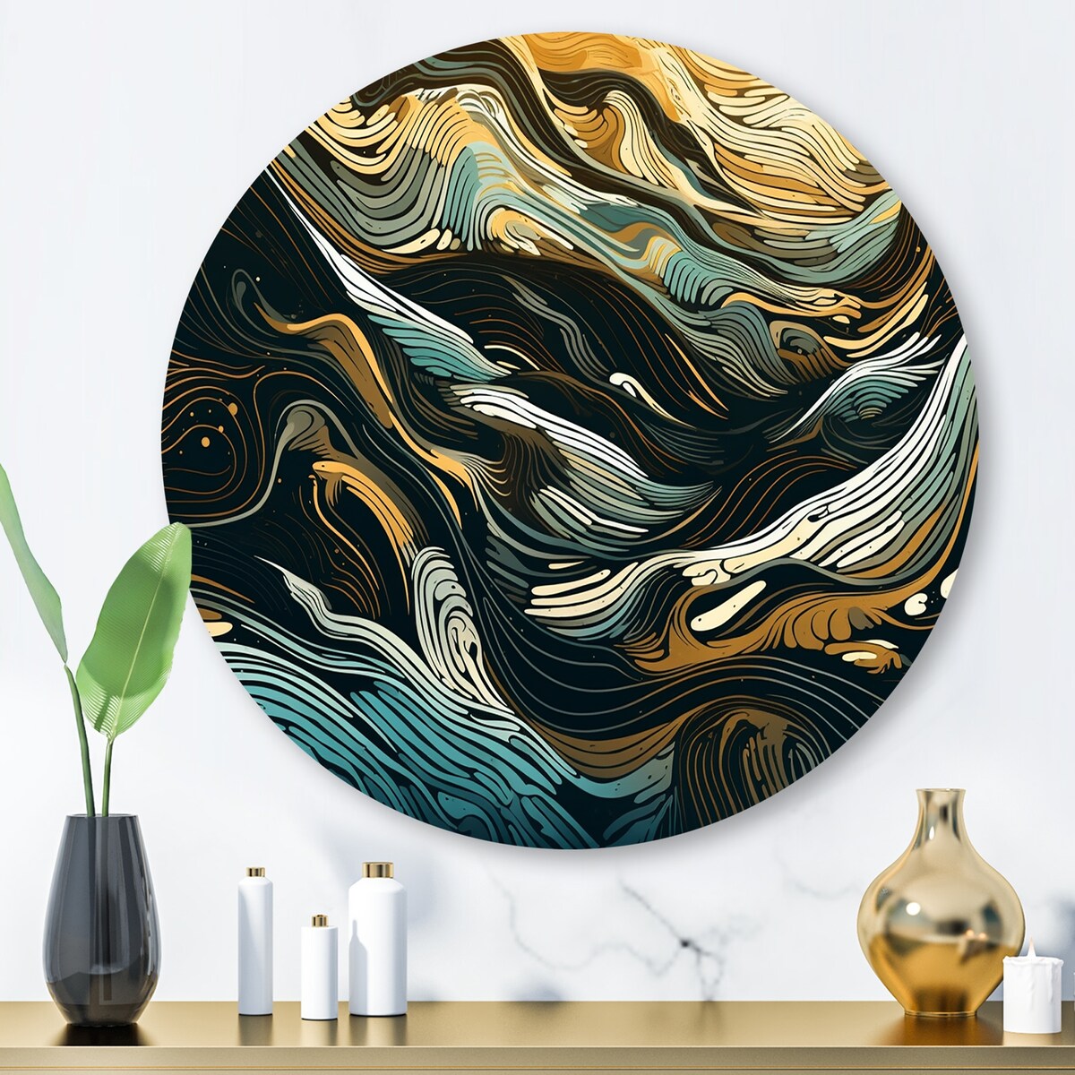 Designart "Exploring Abstracted Lines I" Minimalism Line Art Metal Round Wall Art