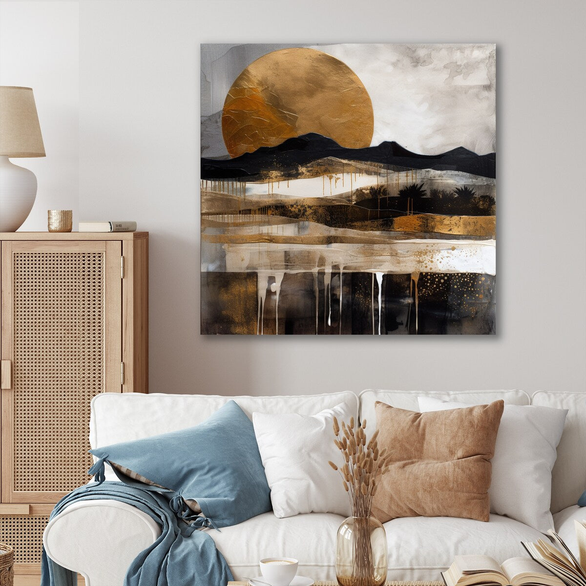Designart "Exploring The Evolving Golden Moon IV" Landscape Modern Metal Wall Art