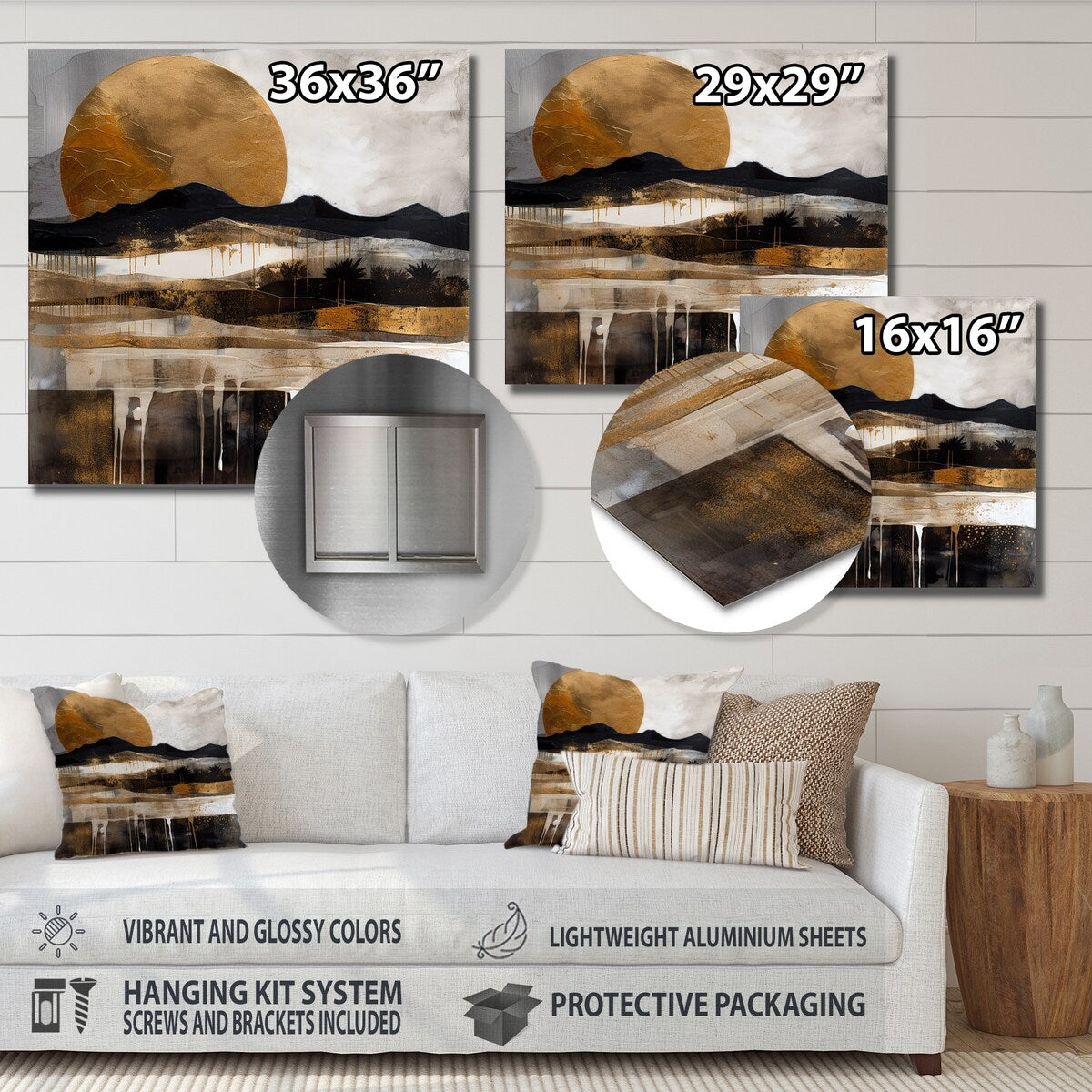 Designart "Exploring The Evolving Golden Moon IV" Landscape Modern Metal Wall Art