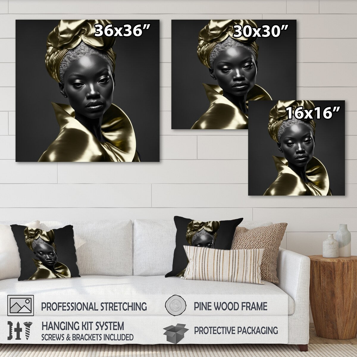 Designart "Exquisite Beauty In Black And Gold VI" Fashion Woman Canvas Wall Art