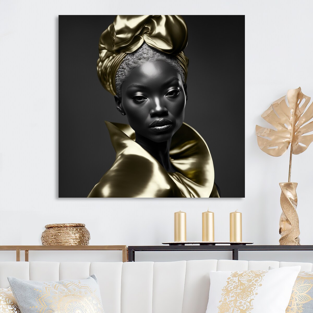 Designart "Exquisite Beauty In Black And Gold VI" Fashion Woman Canvas Wall Art