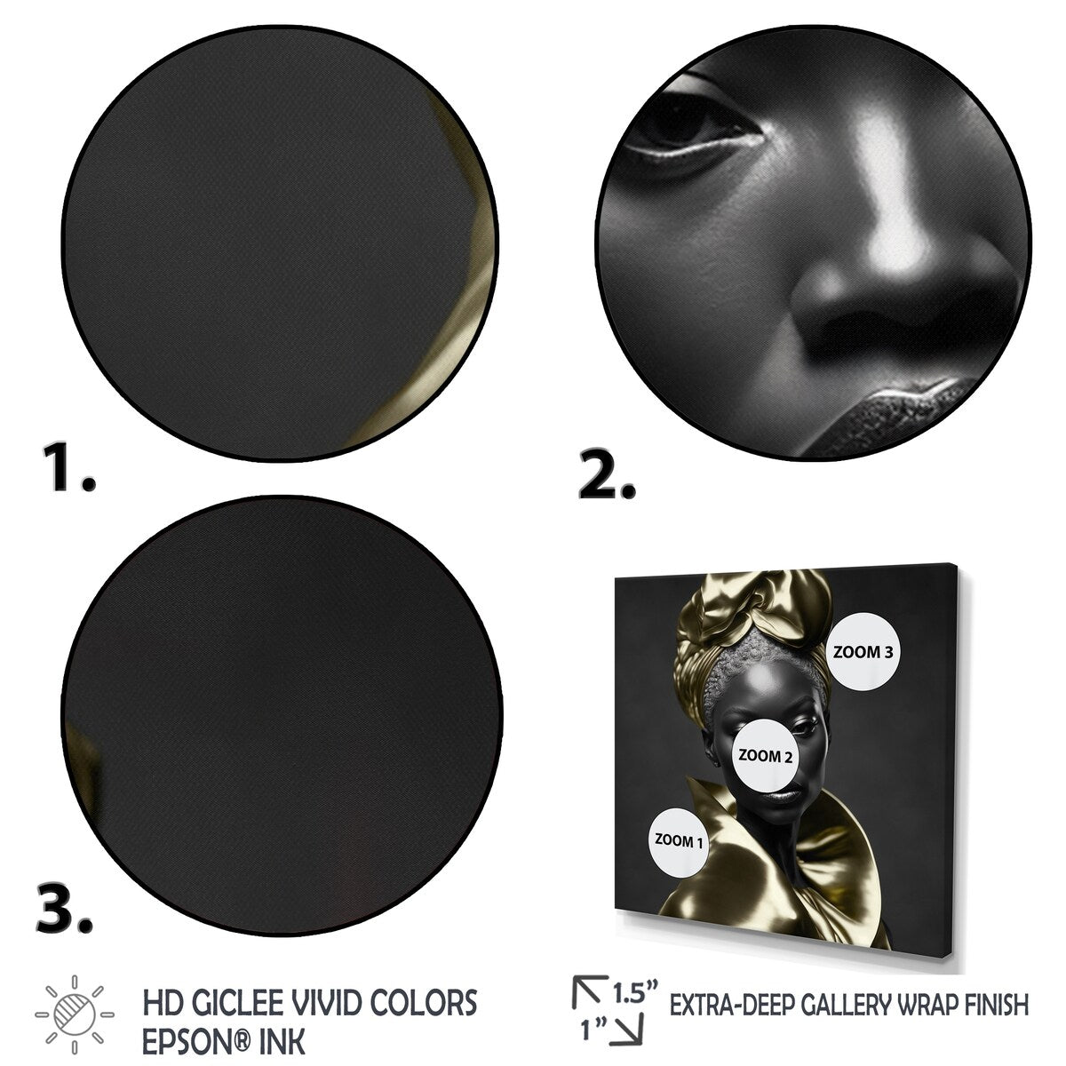 Designart "Exquisite Beauty In Black And Gold VI" Fashion Woman Canvas Wall Art