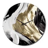 Designart "Exquisite Darling Gold Abstract Wave On Black IV" Abstract Painting Oversized Wall Clock