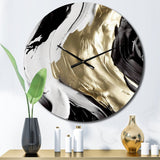 Designart "Exquisite Darling Gold Abstract Wave On Black IV" Abstract Painting Oversized Wall Clock