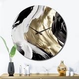 Designart "Exquisite Darling Gold Abstract Wave On Black IV" Abstract Painting Oversized Wall Clock