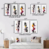 Designart "Exquisite Fluidity Black And Gold Ink Clouds III" Abstract Painting Canvas Set Of 3 - For Living Room Decor