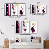 Designart "Exquisite Fluidity Black And Gold Ink Clouds II" Abstract Painting Pink Gallery Wall Set Of 3 For Home Decor