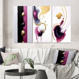 Designart "Exquisite Fluidity Black And Gold Ink Clouds II" Abstract Painting Pink Gallery Wall Set Of 3 For Home Decor