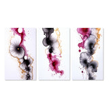 Designart "Exquisite Fluidity Magenta Ink Clouds VI" Abstract Painting Gold - Printed Art Set Of 3 For Bedroom