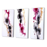 Designart "Exquisite Fluidity Magenta Ink Clouds VI" Abstract Painting Gold - Printed Art Set Of 3 For Bedroom