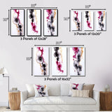 Designart "Exquisite Fluidity Magenta Ink Clouds VI" Abstract Painting Gold - Printed Art Set Of 3 For Bedroom