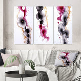Designart "Exquisite Fluidity Magenta Ink Clouds VI" Abstract Painting Gold - Printed Art Set Of 3 For Bedroom