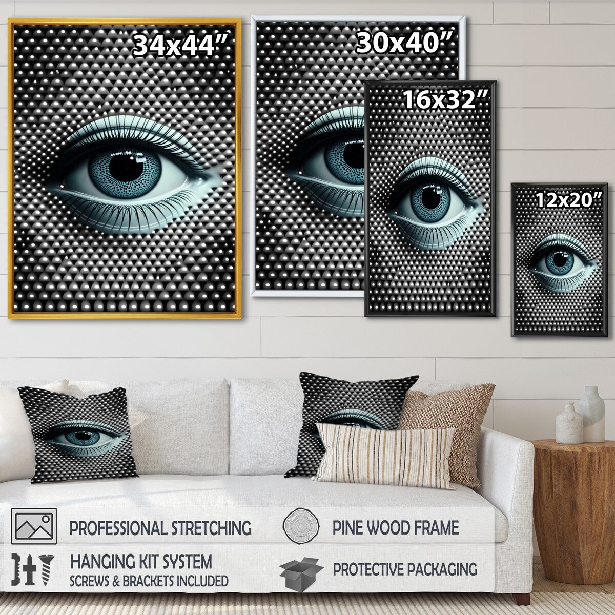 Designart "Eye In Circular Infinity V" Modern Geometric Framed Canvas Wall Art Print