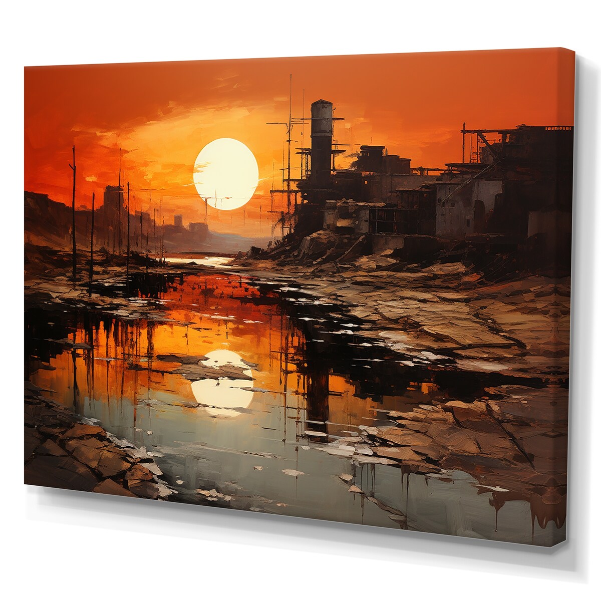 Designart "Factory Landscape Saffron Sunrise " Factories Wall Art