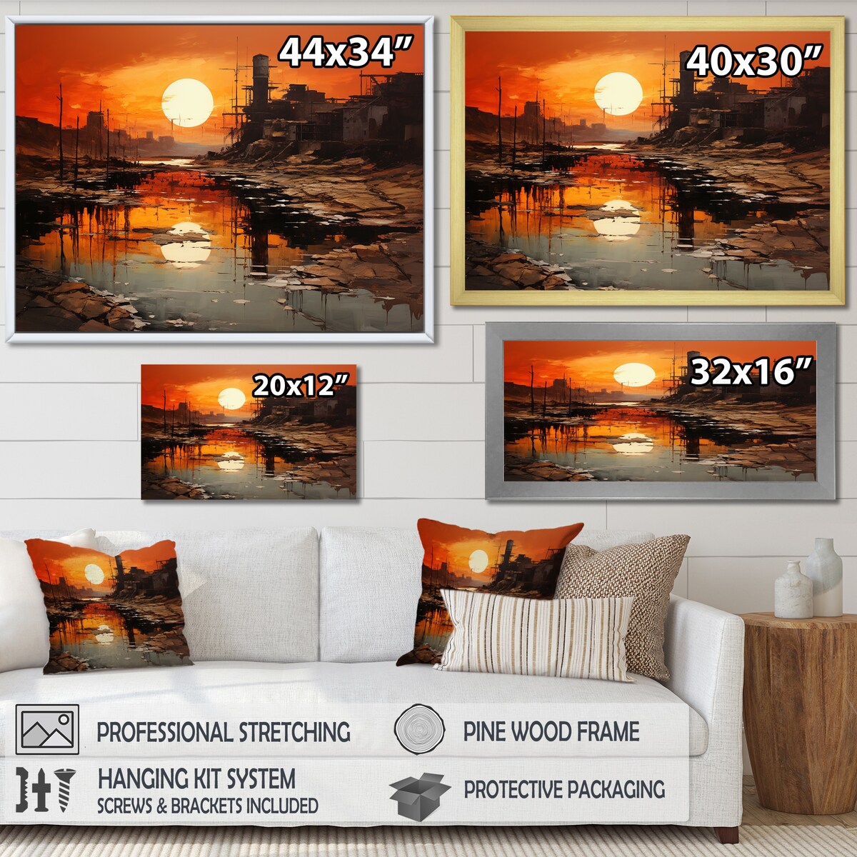 Designart "Factory Landscape Saffron Sunrise " Factories Wall Art