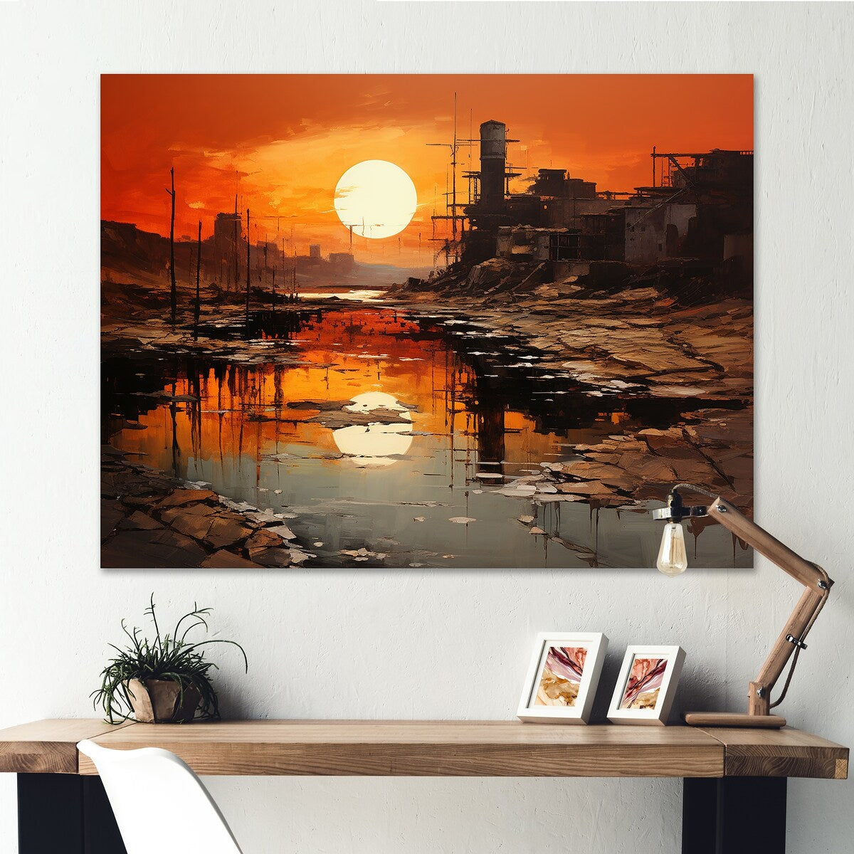 Designart "Factory Landscape Saffron Sunrise " Factories Wall Art