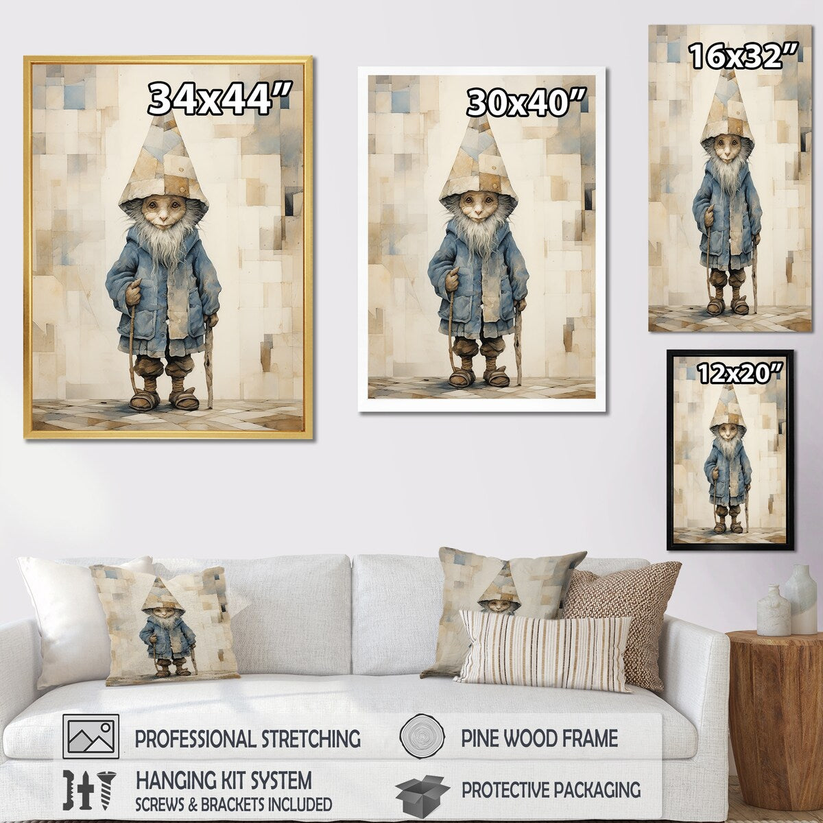 Designart "Fantasy Beige And Blue Gnome Portrait" Gnome Framed Canvas Prints
