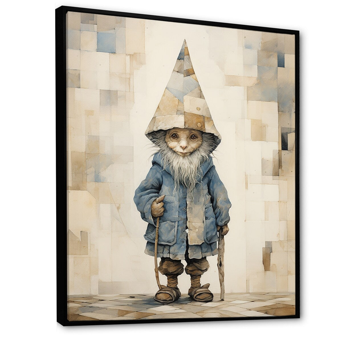 Designart "Fantasy Beige And Blue Gnome Portrait" Gnome Framed Canvas Prints