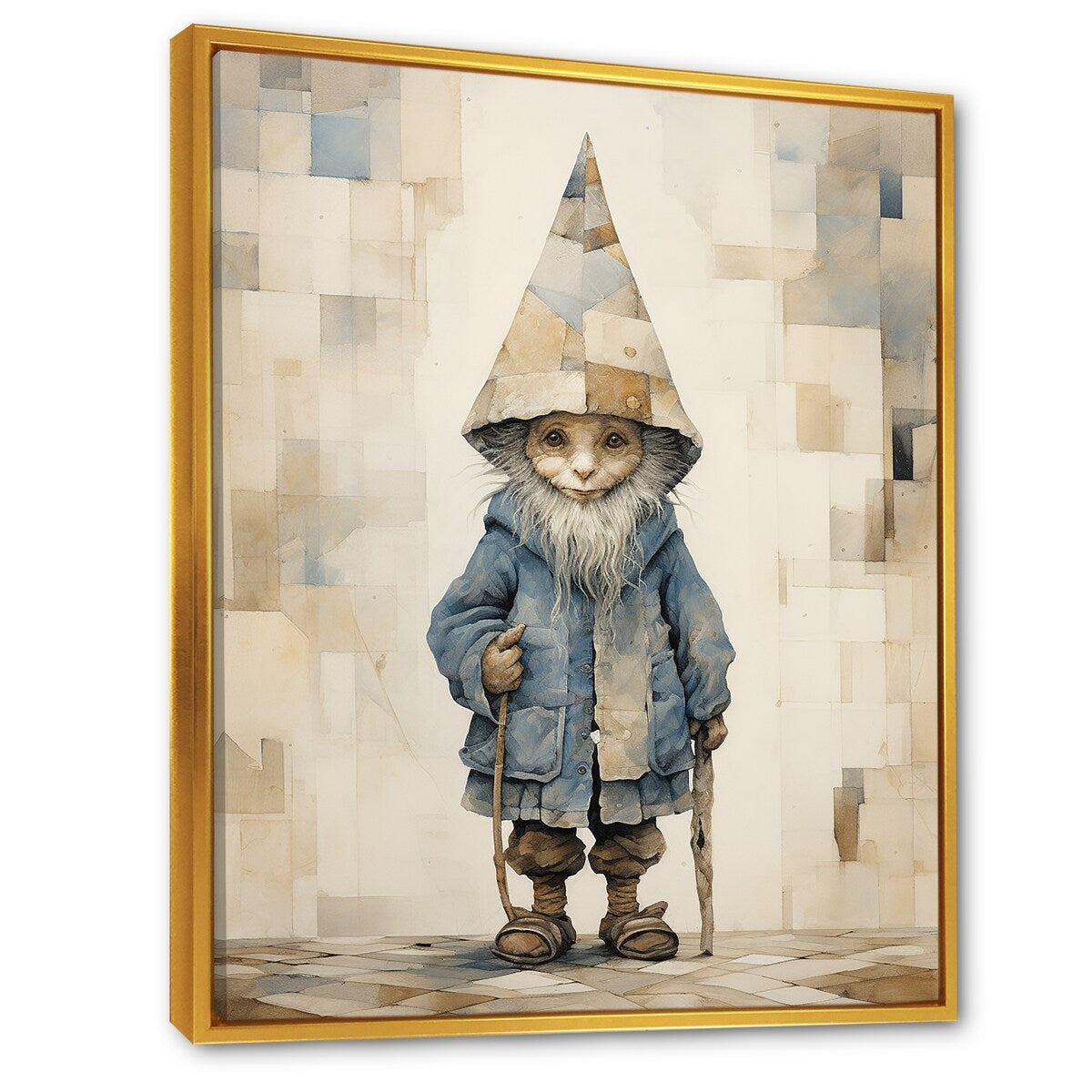 Designart "Fantasy Beige And Blue Gnome Portrait" Gnome Framed Canvas Prints
