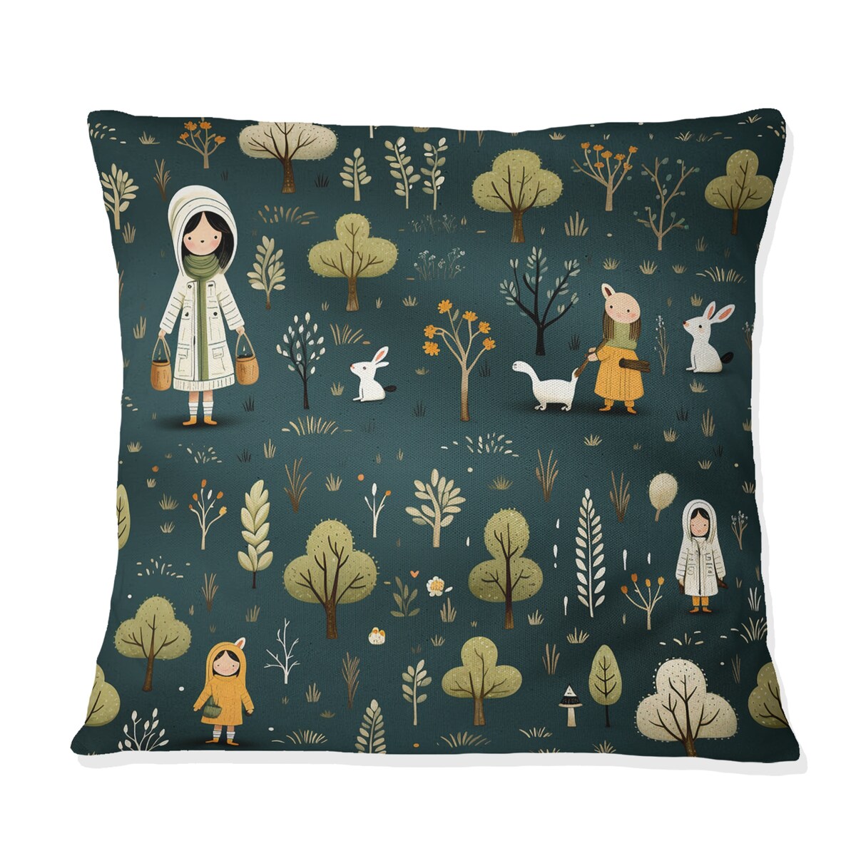 Designart "Farm Friends Gathering For Children" People Printed Throw Pillow