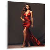 Designart "Fashion Vision Of Red Woman Alure I" Woman Fashion Photography Red Metal Wall Art - Modern Metal Art Work