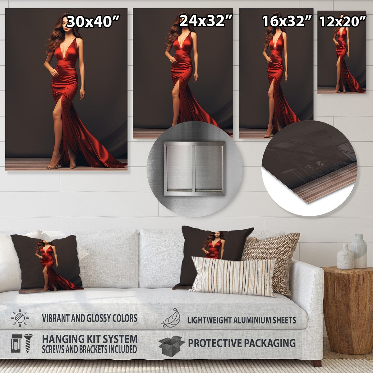 Designart "Fashion Vision Of Red Woman Alure I" Woman Fashion Photography Red Metal Wall Art - Modern Metal Art Work